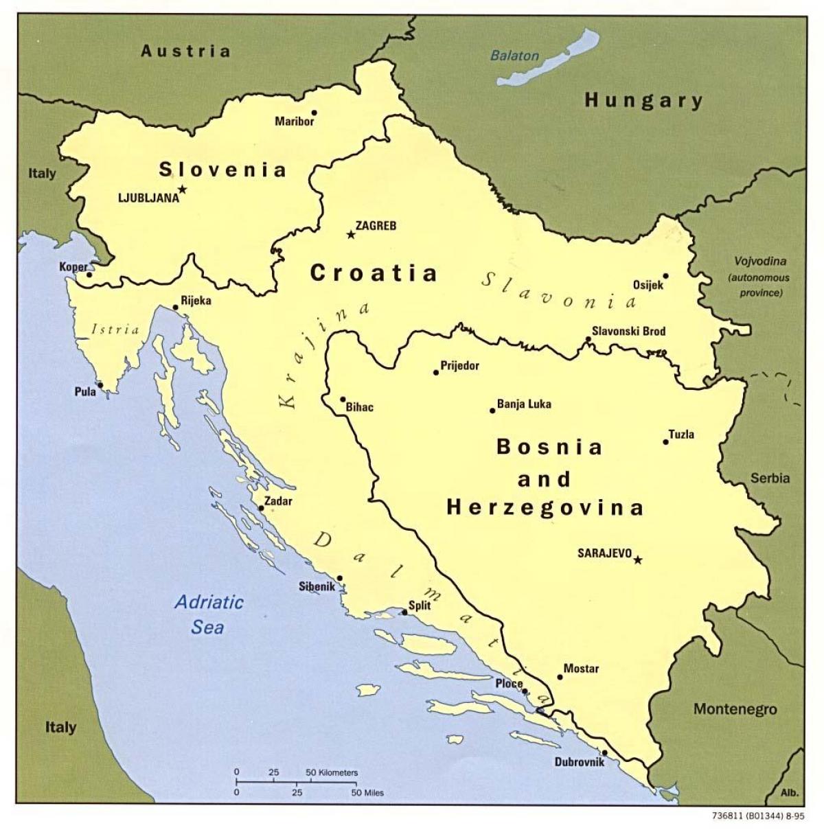 mapa de Bosnia y Herzegovina y los países vecinos
