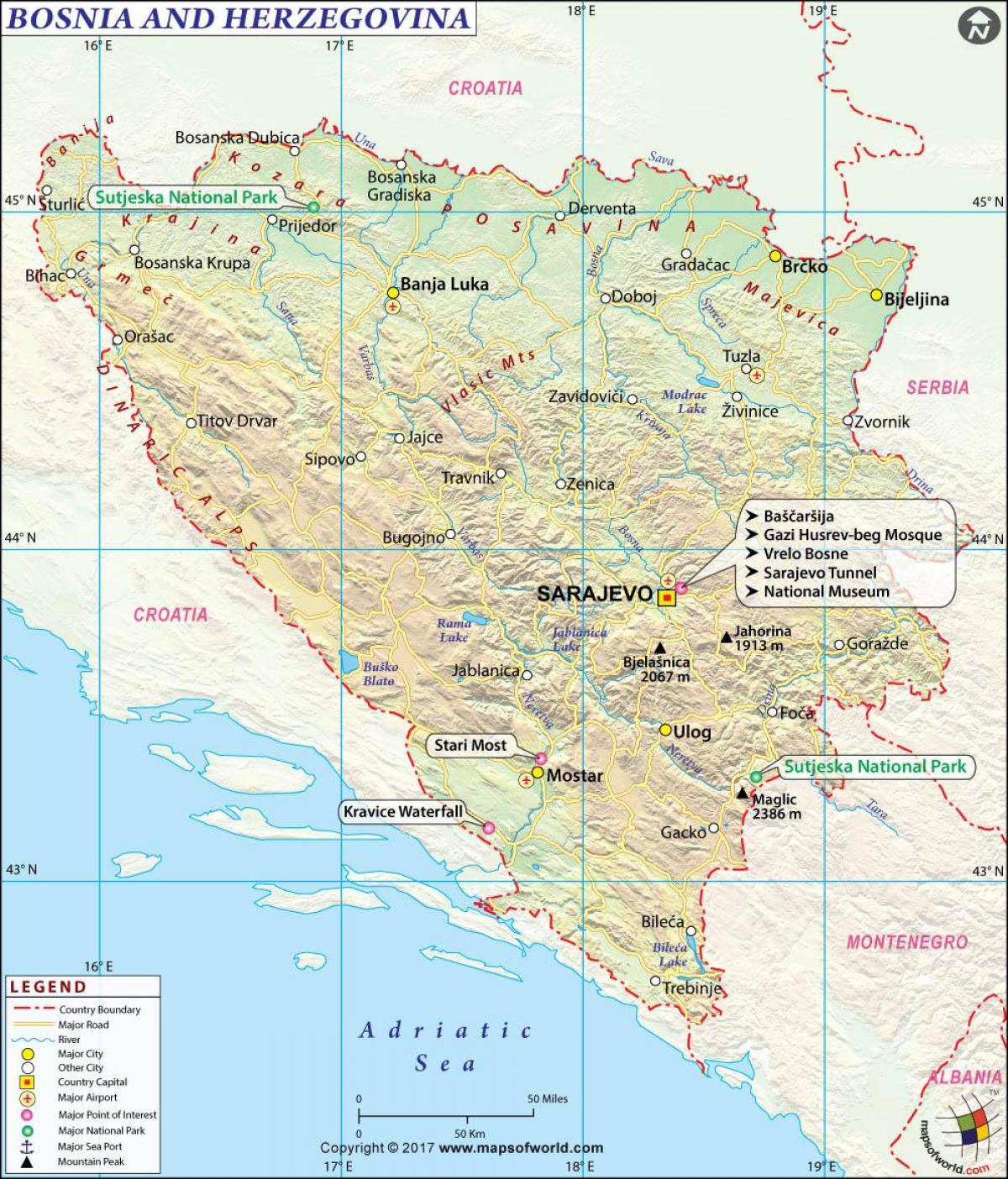Mapa de Bosnia país