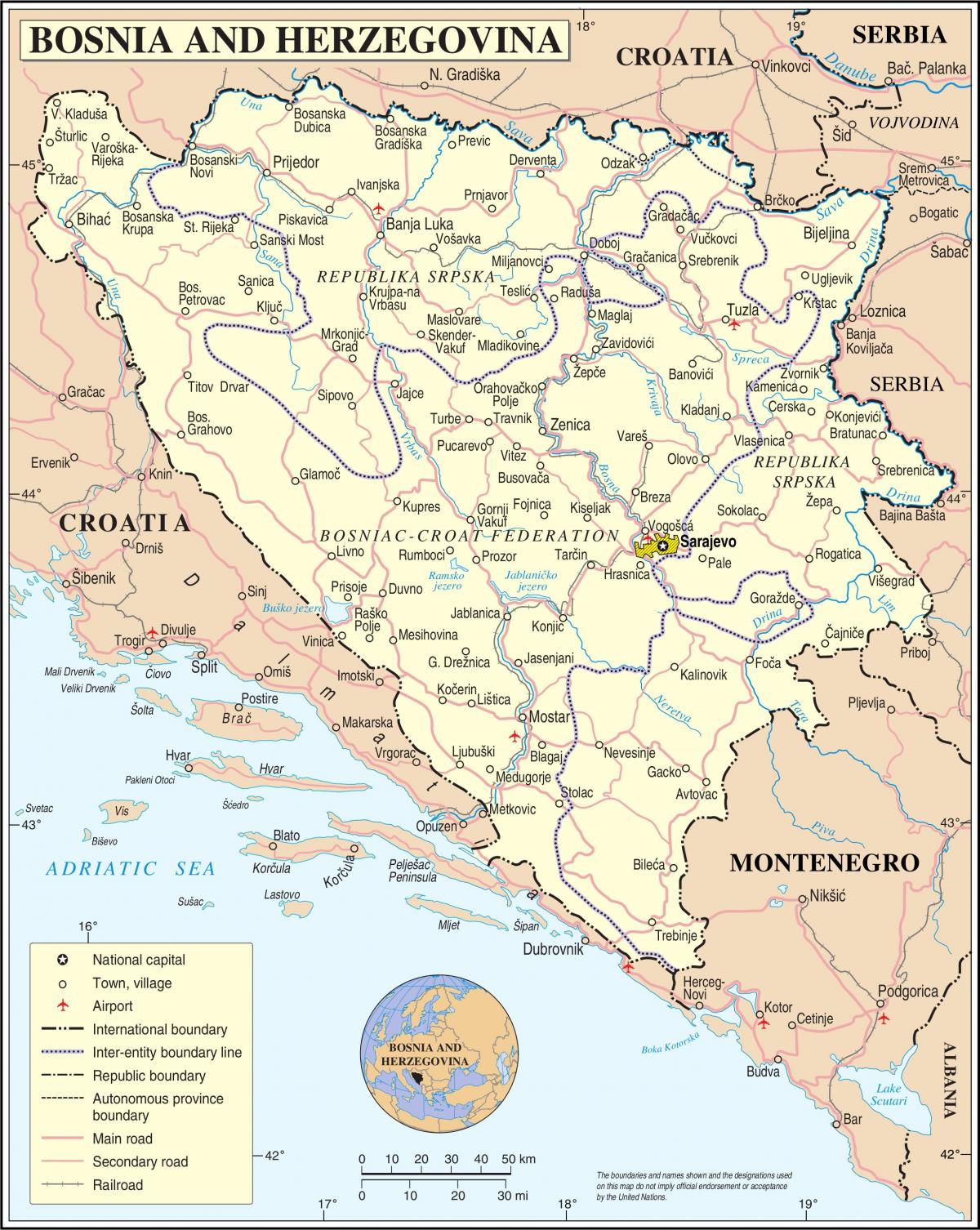 Mapa de Bosnia turístico